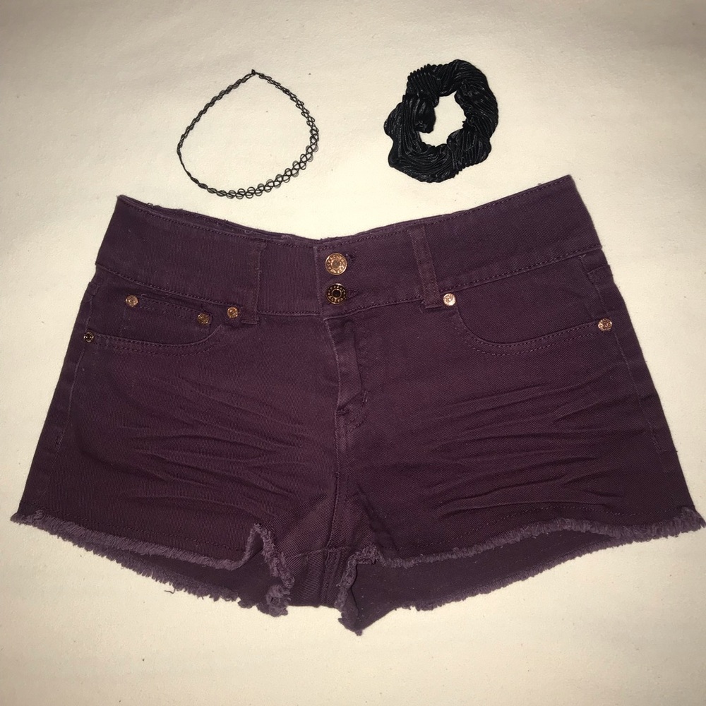 Deep purple denim shorts